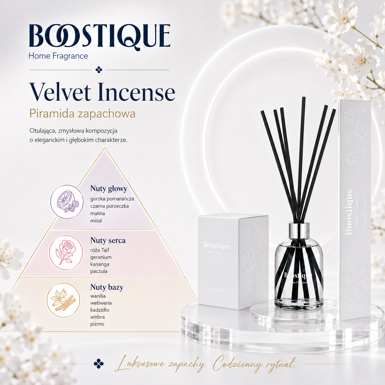 Dyfuzor zapachowy z patyczkami | Velvet Incense Boostique 4 Patyczki zapachowe Velvet Incense